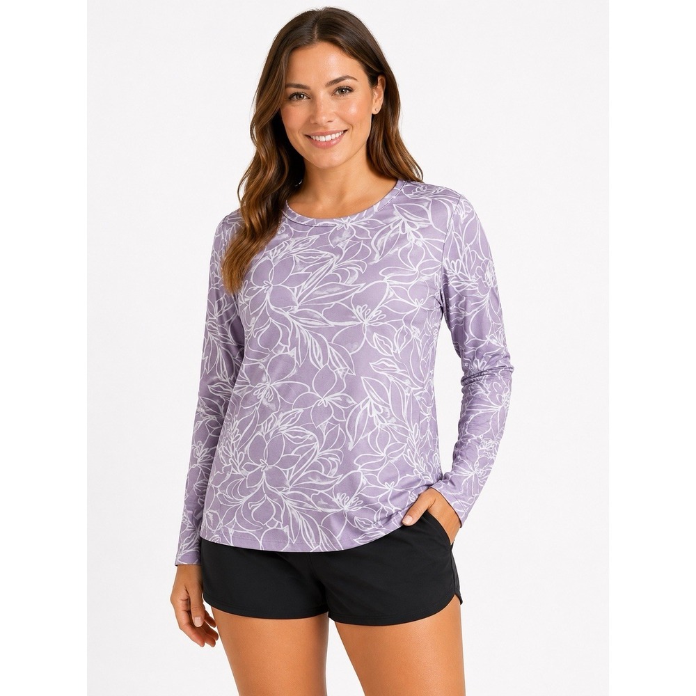 Hang Ten UPF 50+ Floral Swim top Cover Up Lavender White Medium